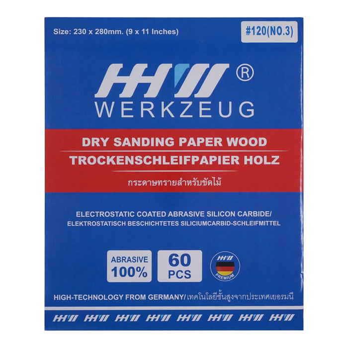 HHW กระดาษทรายไม้ Sandpaper Aluminium Oxide for Wood PACK@60PCS