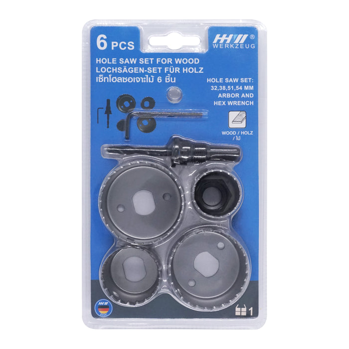 HHW ชุดโฮลซอเจาะไม้ 6 ชิ้น Hole Saw Set for Wood 6 pcs.