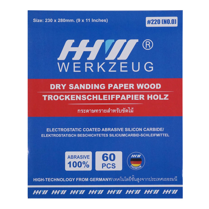 HHW กระดาษทรายไม้ Sandpaper Aluminium Oxide for Wood PACK@60PCS