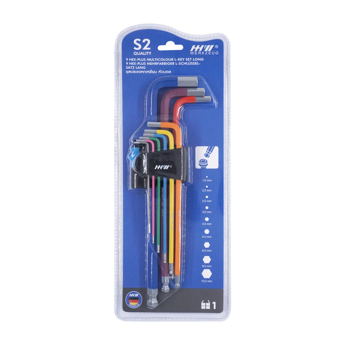 HHW ชุดประแจหกเหลี่ยม หัวบอล 9 Hex-Plus Multicolour L-Key Set Long