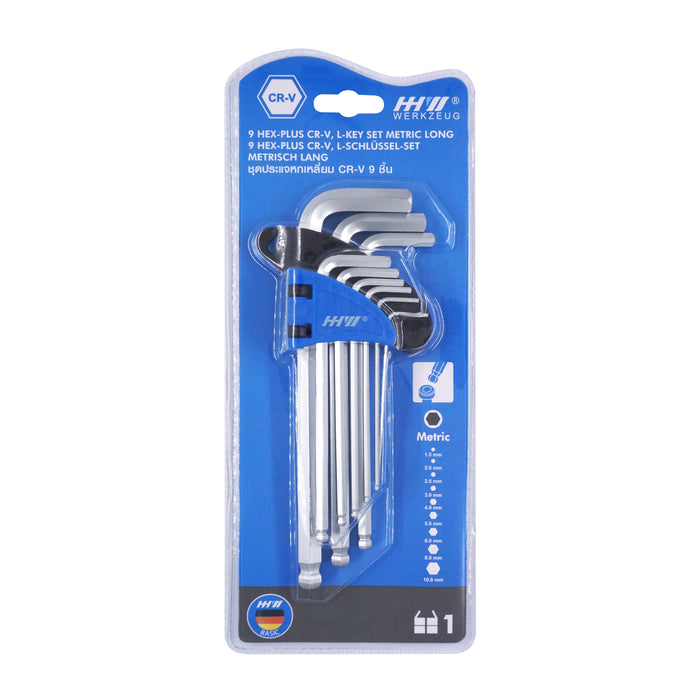 HHW ชุดประแจหกเหลี่ยม CR-V 9 ชิ้น 9 Hex-Plus CR-V, L-key Set Metric