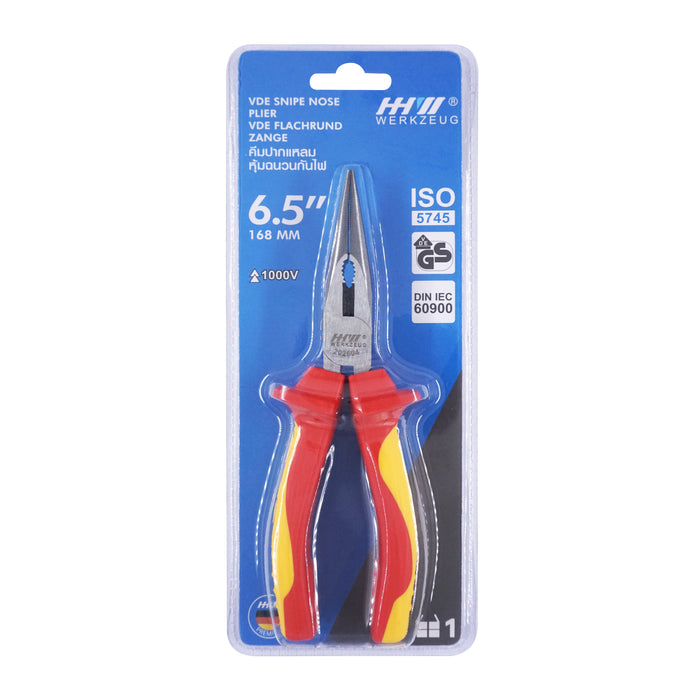 HHW คีมปากแหลม หุ้มฉนวนกันไฟ VDE Snipe Nose Plier ISO 5746 IEC 60900